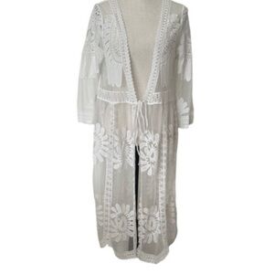 Boho White Lace Kimono Embroidered CoverUp Indie Fairy Coachella Beach Cardigan